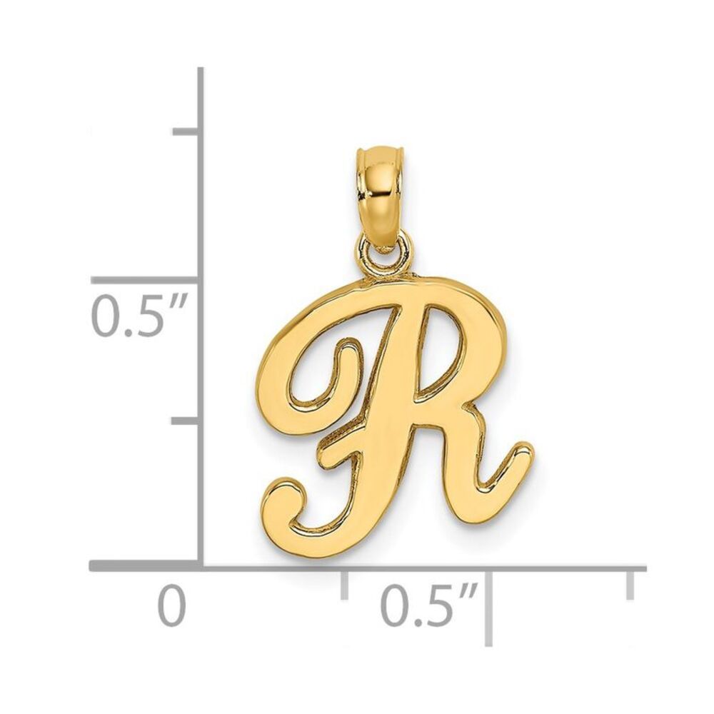14k Yellow Gold Script Letter R Initial Pendant - image 3